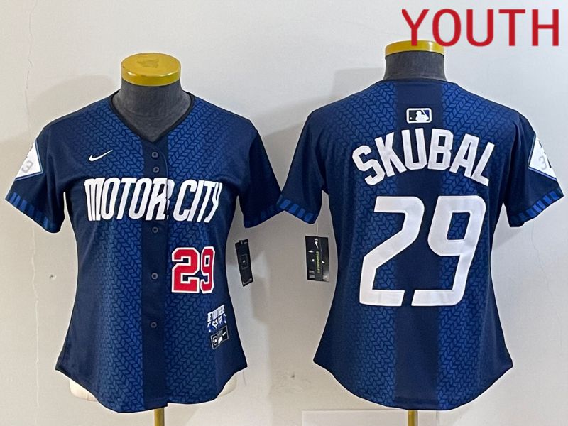 Youth Detroit Tigers #29 Skubal Blue City Edition Nike 2024 MLB Jersey style 3